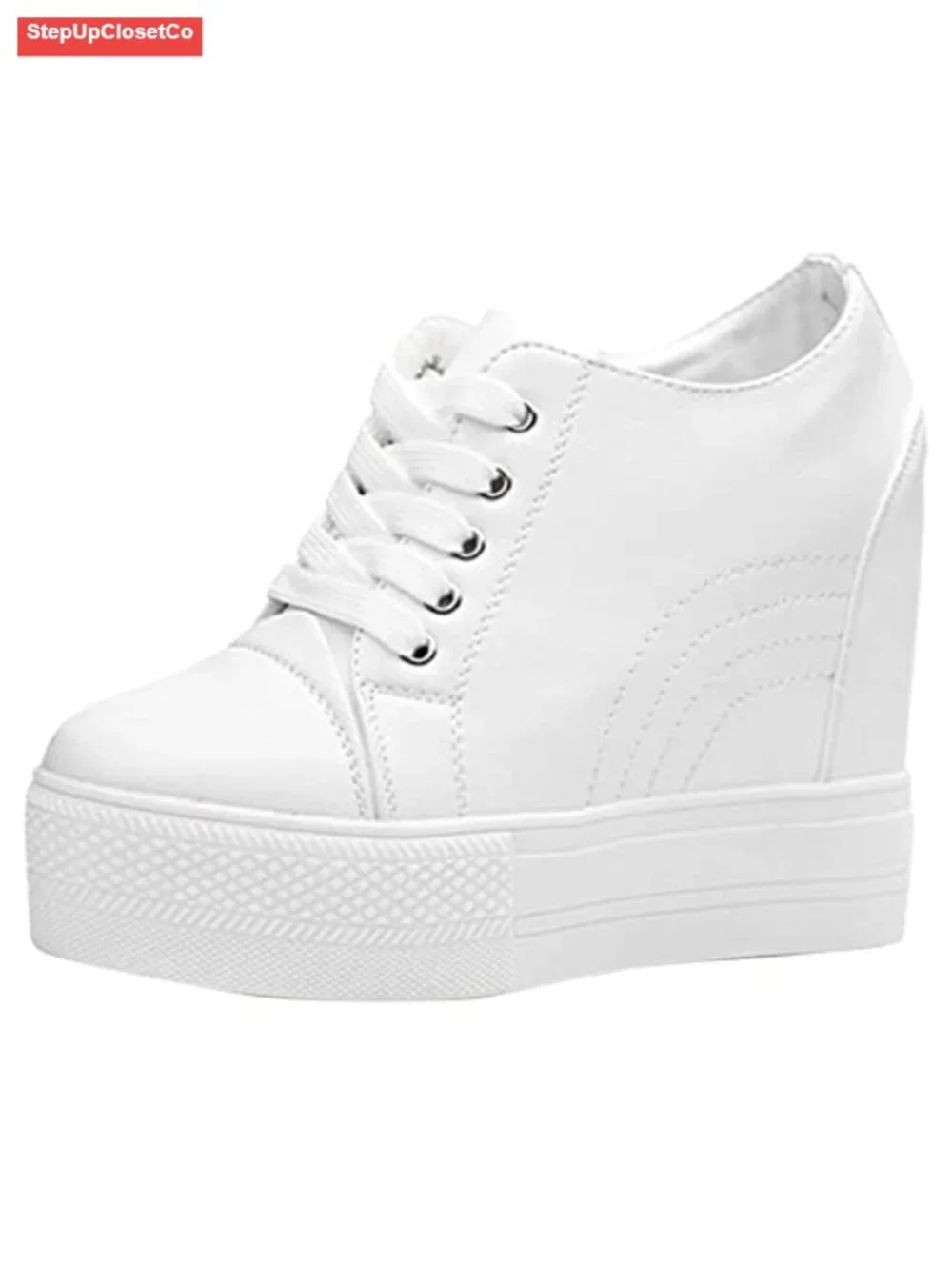 Women's Hidden Heel Wedge Sneakers Lace-Up Platform Walking Shoes